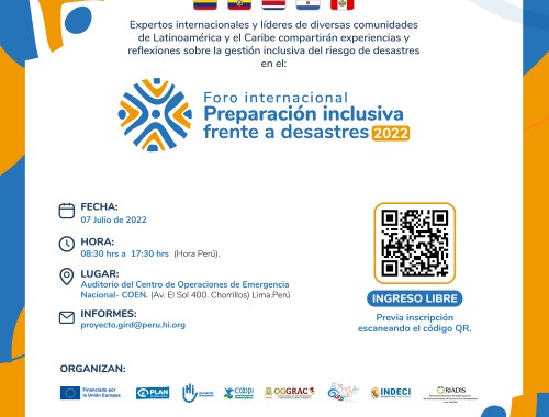 Foro Internacional: Preparación Inclusiva Frente a los Desastres – Experiencias en contextos indígenas y con grupos de mayor riesgo.